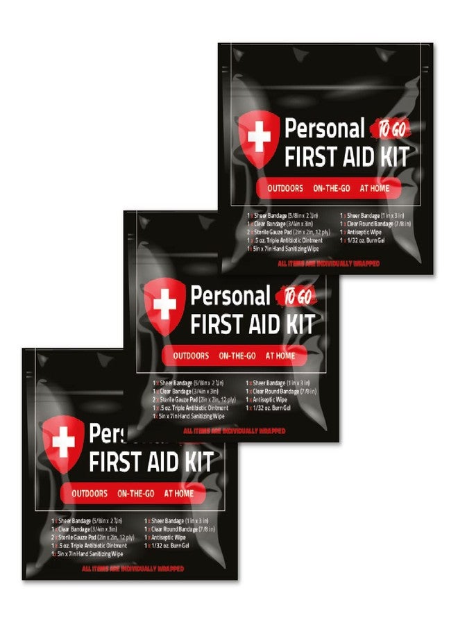pH Advantage 3 x Portable Travel Size First Aid Kit | Perfect for Home, Office, Car, School, Business, Travel, Hiking, Hunting, and Outdoors | Individually Wrapped First Aid Products (Black) - Image 1